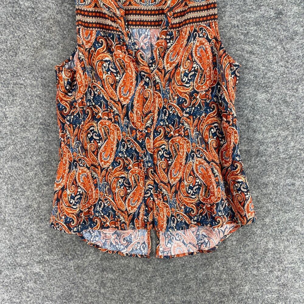 Sanctuary Blouse Women S Small Orange Paisley V-Neck Sleeveless Wide Strap - Picture 4 of 8